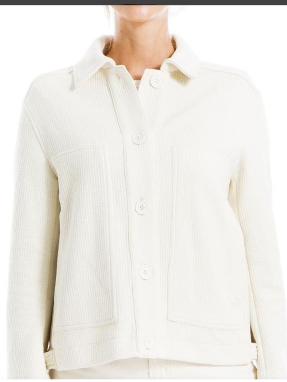 Max Studio London Utility Inspired Cream Ribbed Cropped Shirt Jacket - Size XL